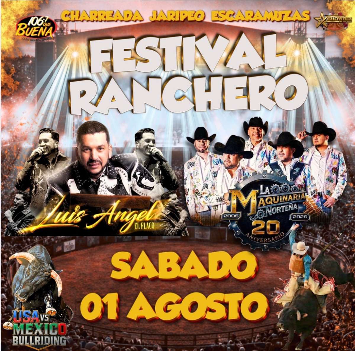 o Festival Ranchero Odessa- Featuring Luis Angel (El Flaco) and La Maquinaria Norteña! USA vs. MEXICO Bull Rides y Jaripeo