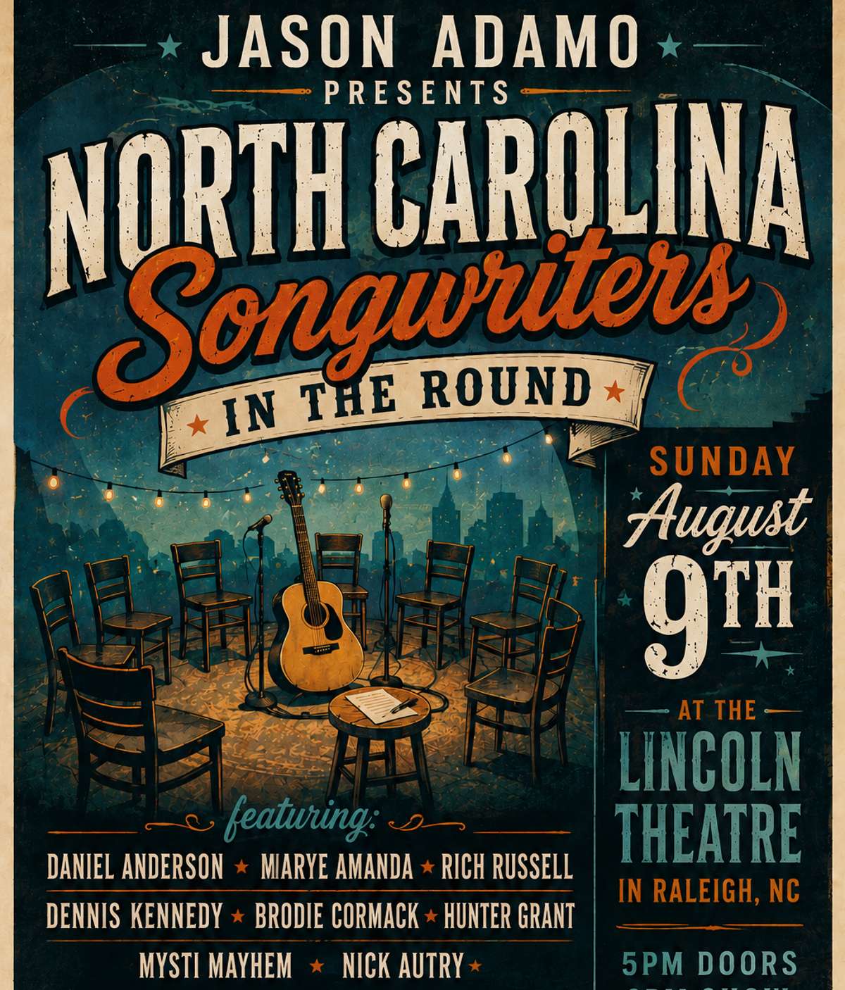 Jason Adamo Presents North Carolina Songwriters in the Round Featuring 8 NC Artists