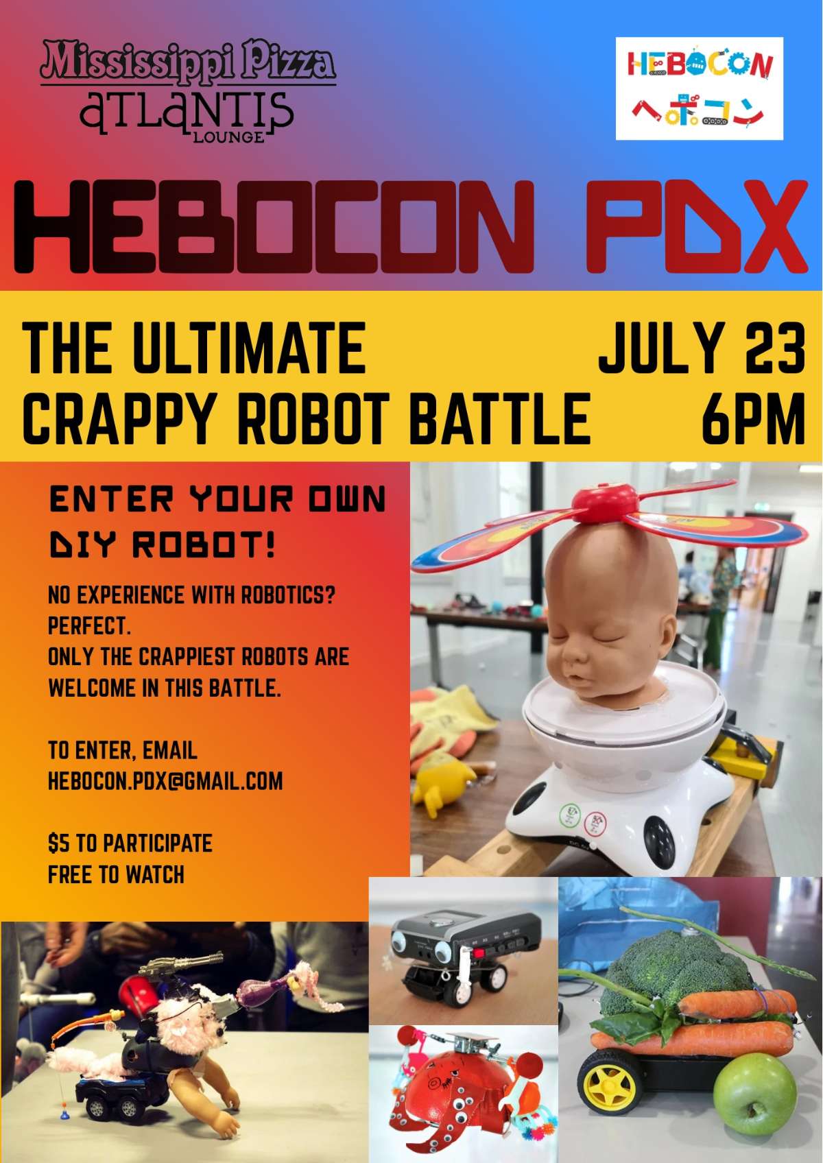 やぴーくんです Hebocon: The Ultimate Crappy Robot Battle Tickets | Portland, OR